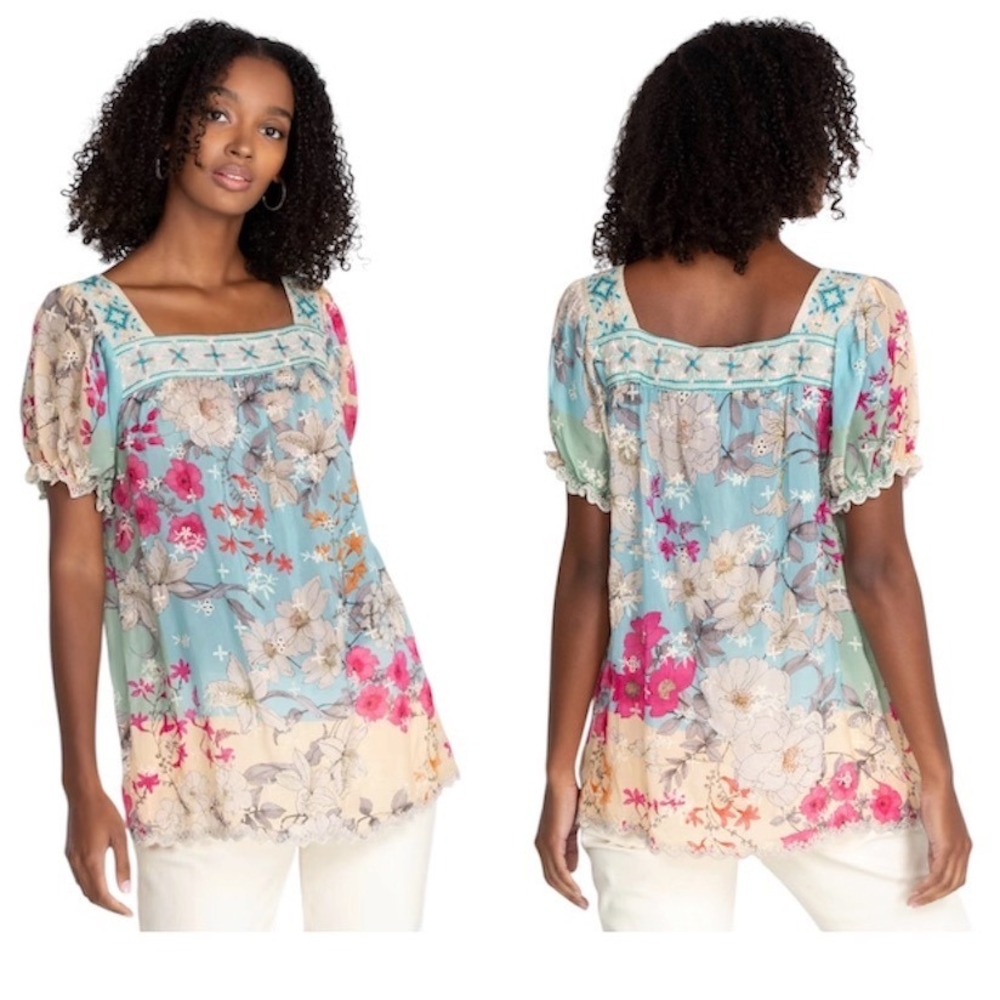 Johnny Was‎ Permint Padme Floral Embroidered Tunic S  Rayon Boho EUC